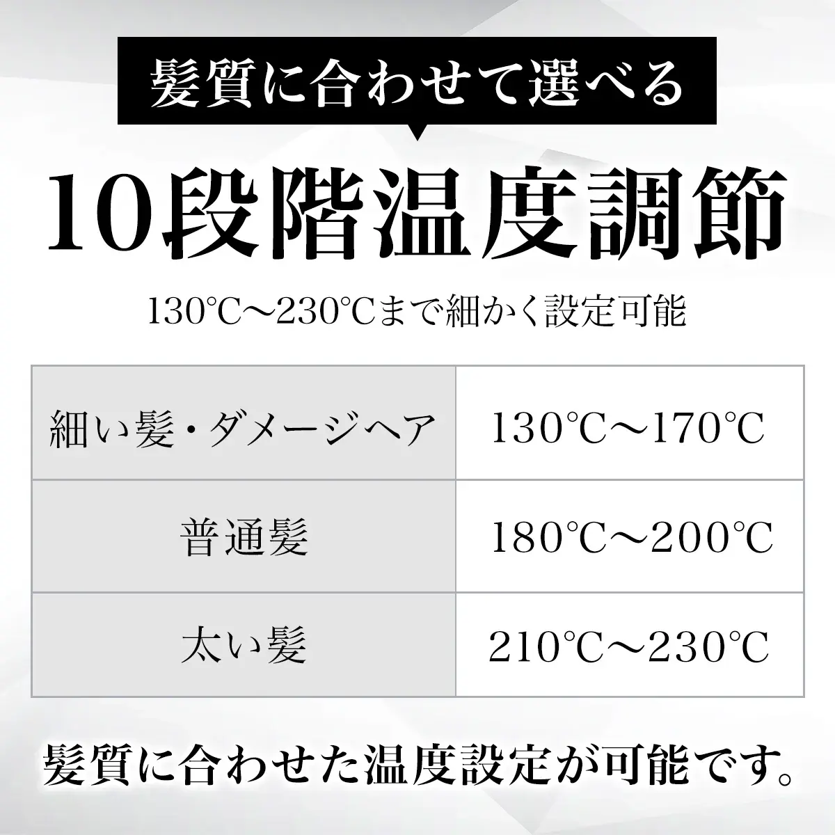 髪質に合わせて選べる10段階温度調節