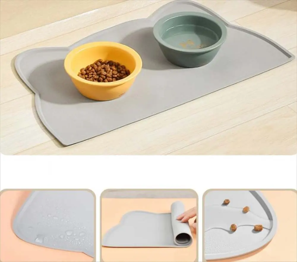 猫が食事マットの上で食事している様子 接近