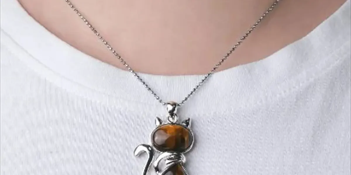 【猫モチーフ天然石ネックレス】5種の天然石から選べるペンダント｜ブラックアゲート・タイガーアイ・ローズクォーツ・アメジスト