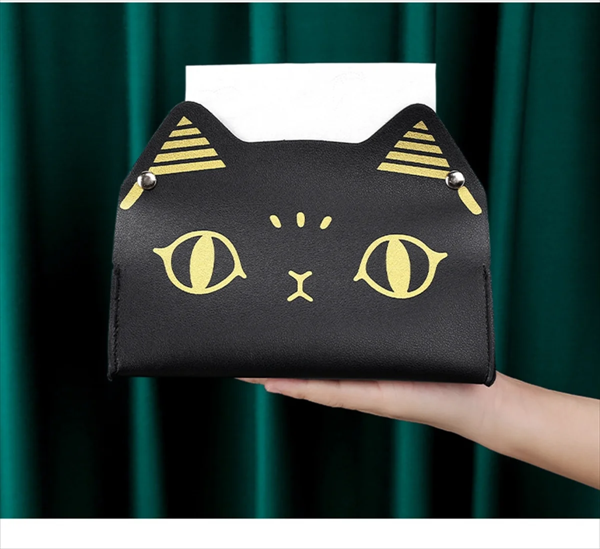 猫型ティッシュケース ブラック PUレザー製