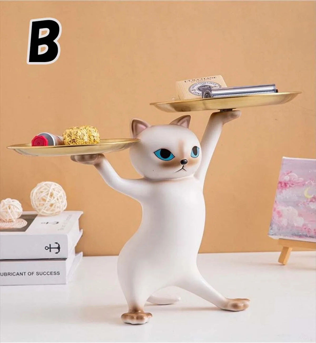 猫のトレイ ベージュカラー バリエーションB 両手トレイ