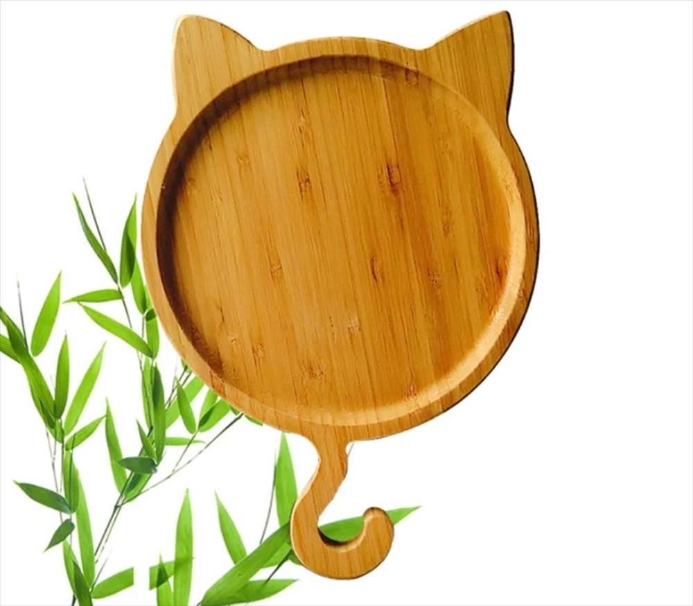 猫型竹製プレート メイン画像