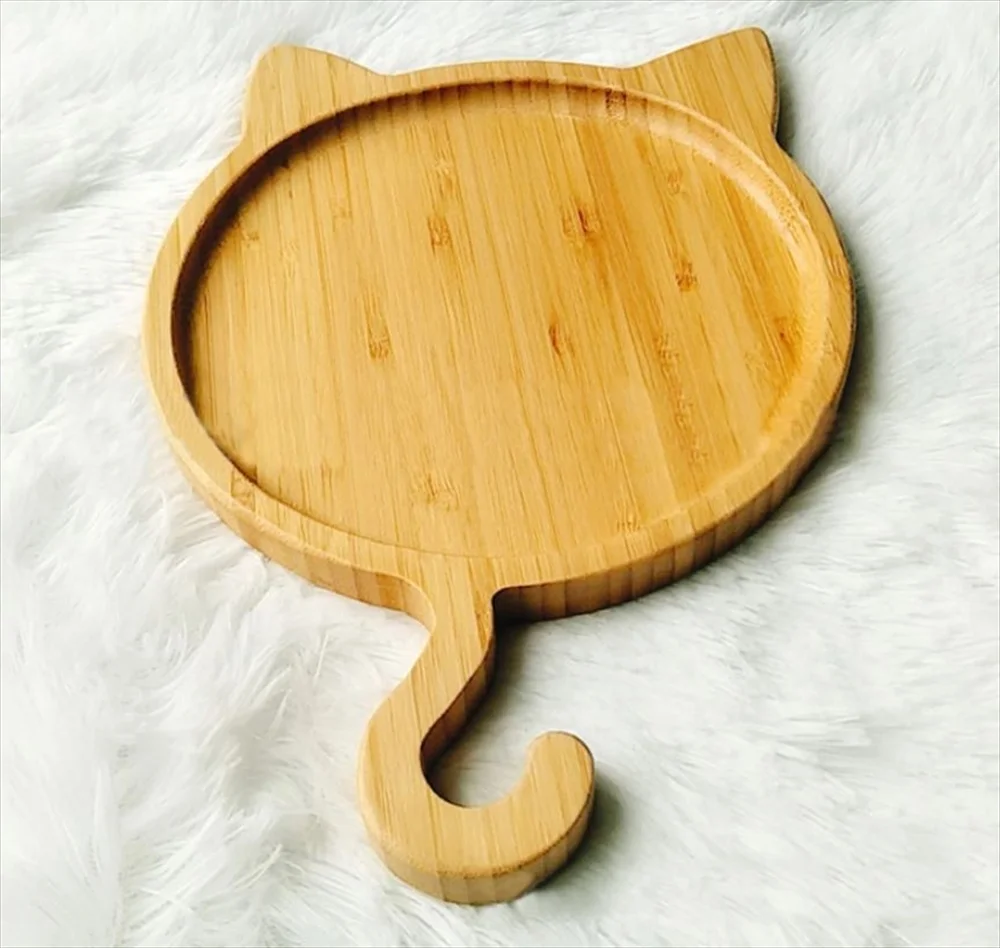 猫型竹製プレート 詳細画像