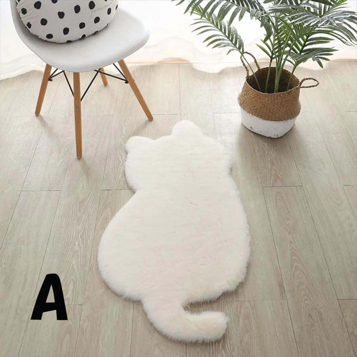 カラーA ホワイト 猫型ラグ