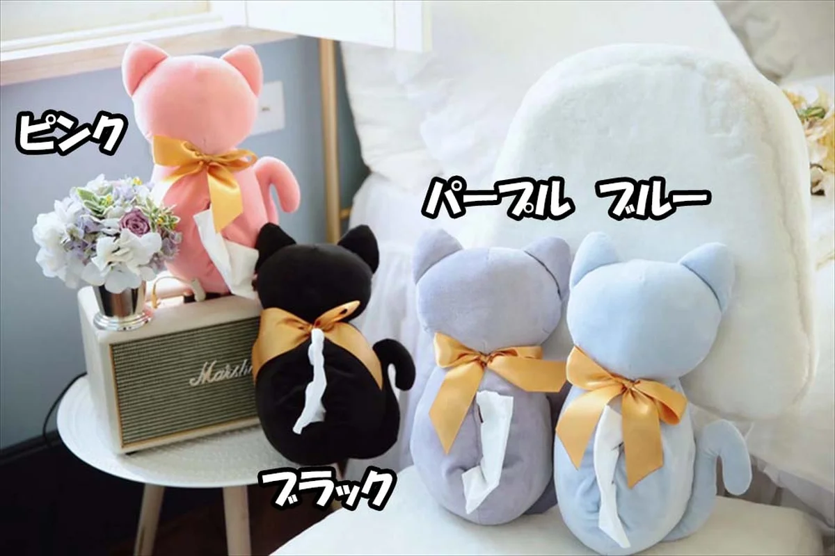 猫のバンド付きティッシュボックス 4カラー展開