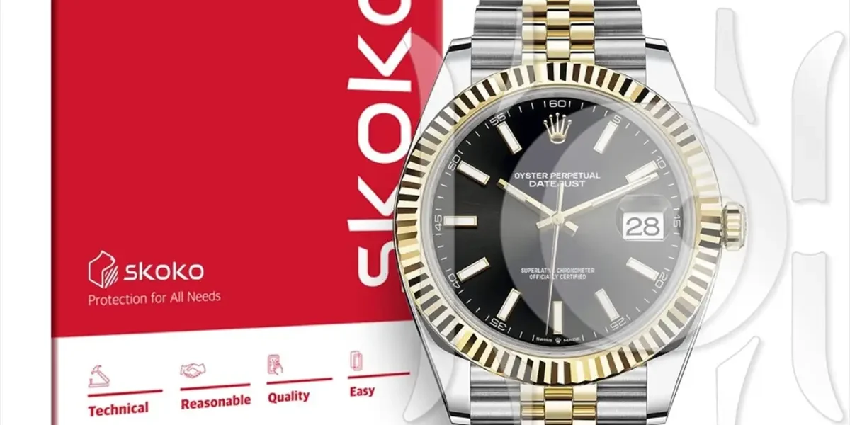 【skoko】ロレックス デイトジャスト41mm専用保護フィルム｜傷・指紋から大切な高級腕時計を守るクリアフィルム2枚セット