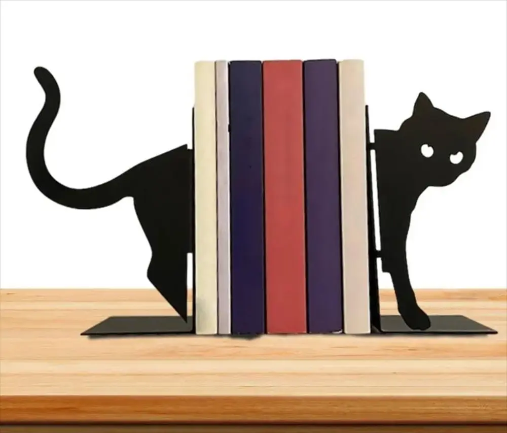 猫シルエットのブックエンド