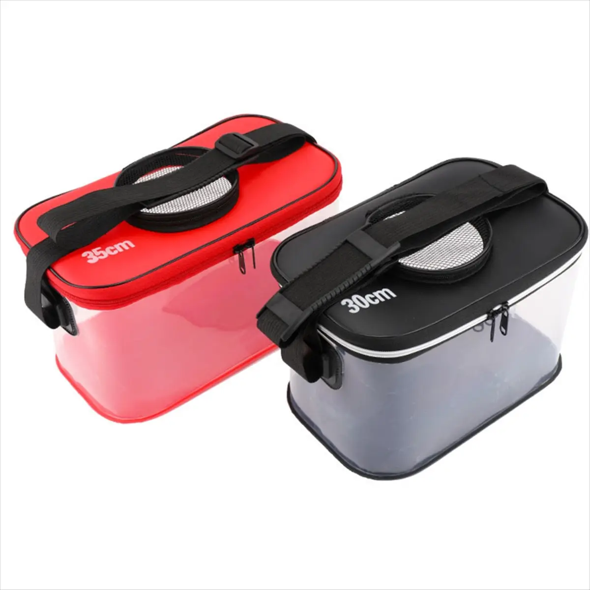 折りたたみ式活魚バケツ レッドとブラック2色展開