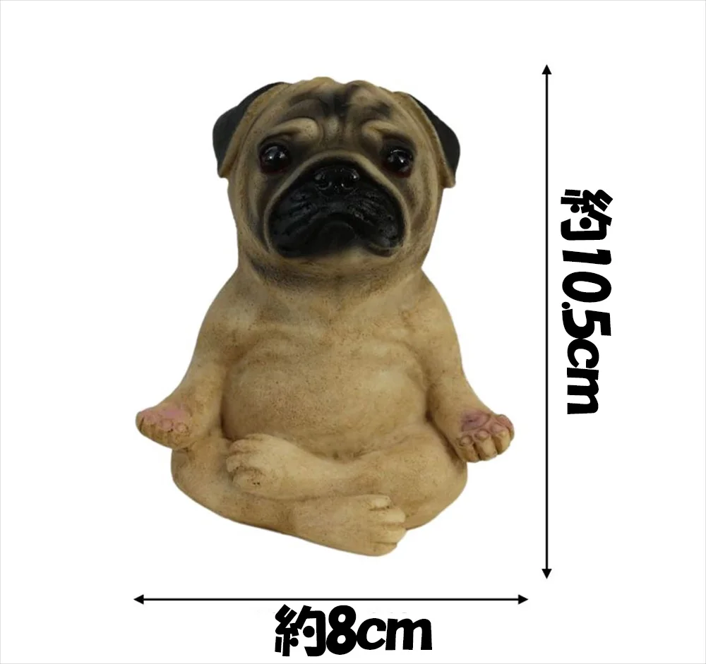 ヨガ犬フィギュアのサイズ表記（約8cm×約10.5cm）
