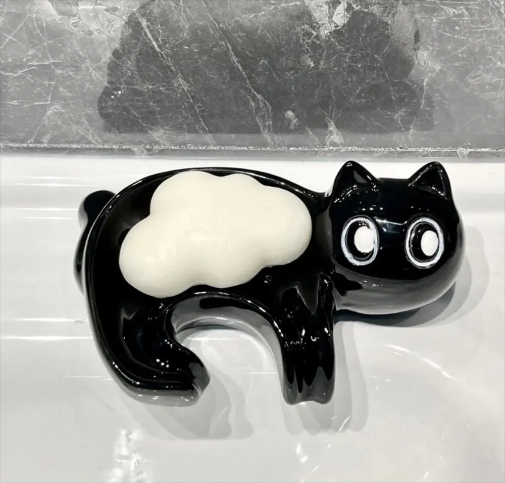 大きめトレータイプの黒猫 手に持っているシーン