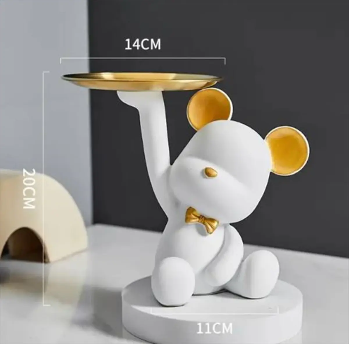 クマ置物とキーホルダースタンドのセット ホワイト