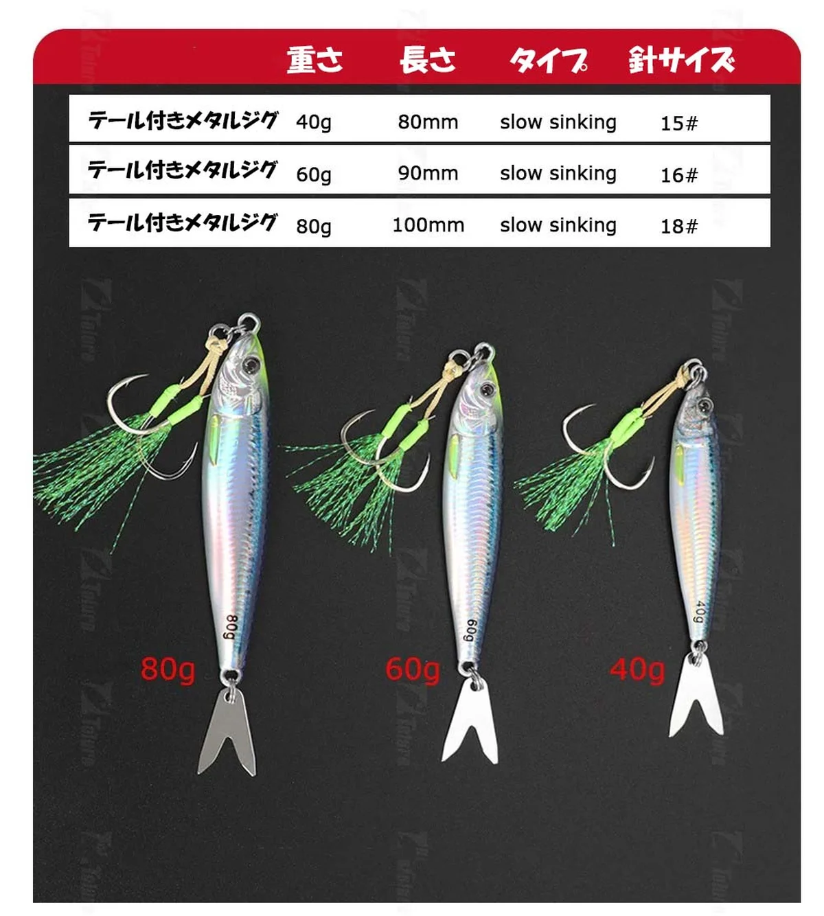 テール付きメタルジグ4個セット