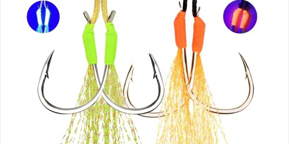 UV発光アシストフック10本セット｜夜釣り・青物ジギングで釣果アップ！ケイムラダブルフック #14-#22【淡水・海水対応/1,199円】