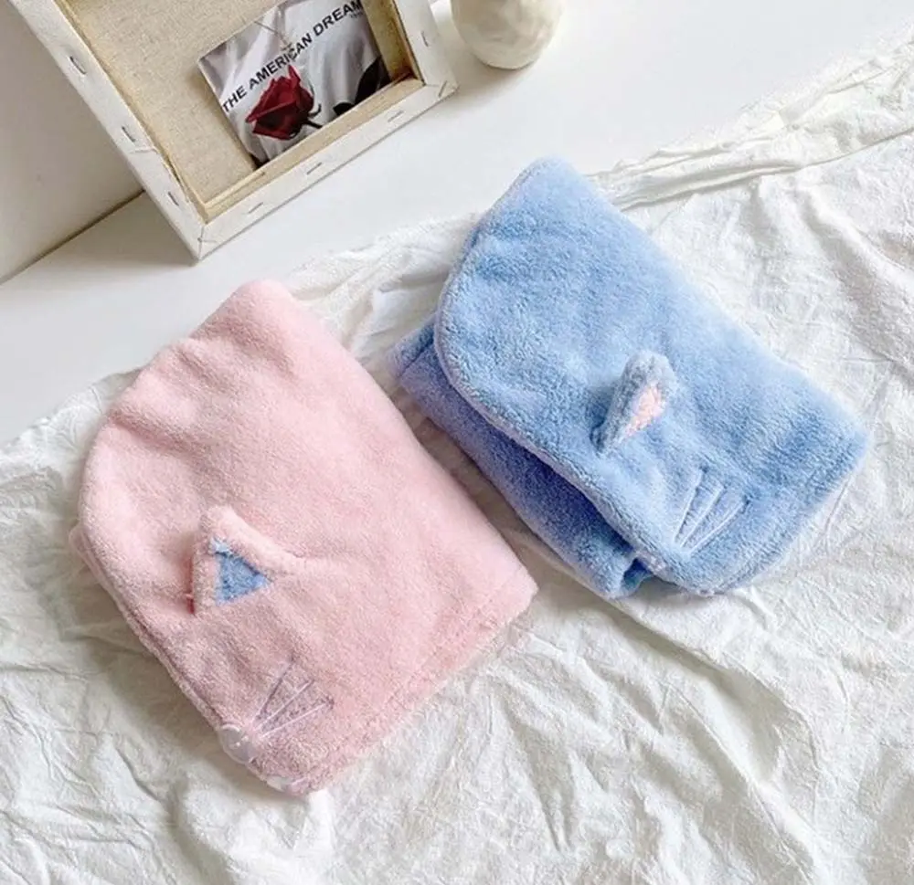 猫耳ヘアドライタオル 細部デザイン 猫の顔 ひげ ボタン鼻