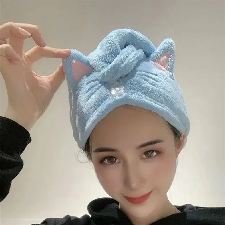 猫耳ヘアドライタオル 着用イメージ ブルー