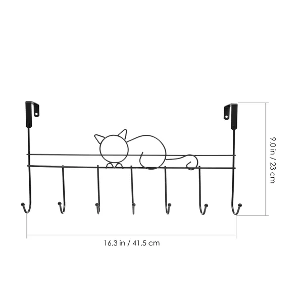 【猫デザイン ドアフックハンガーラック】ネコモチーフのおしゃれなドア掛け収納｜穴あけ不要で簡単設置・7フック