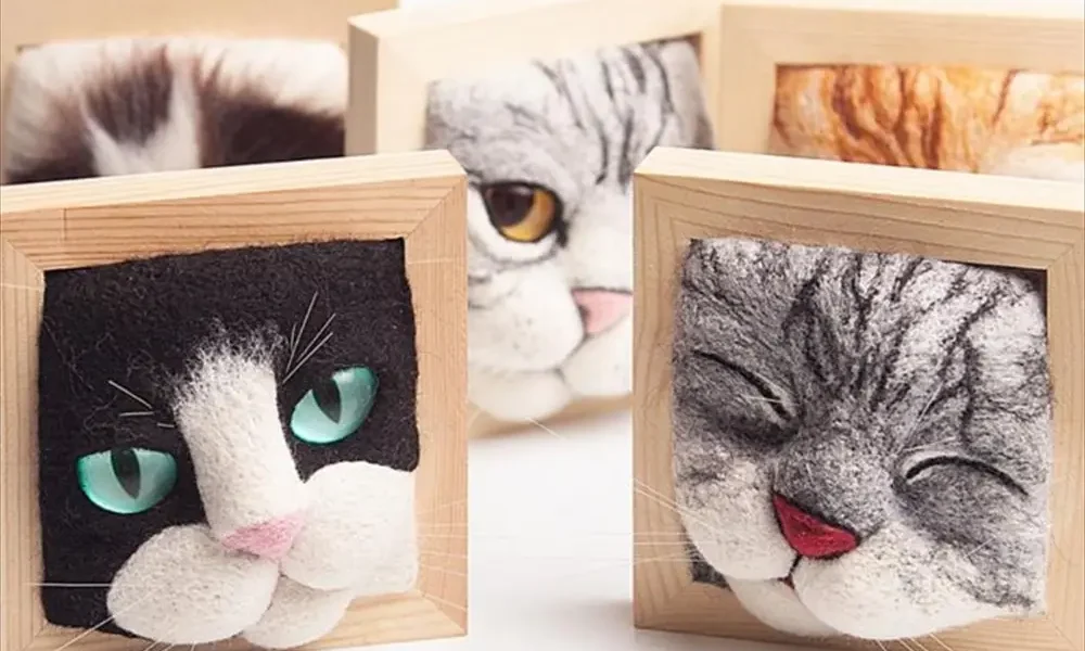 猫好き必見！羊毛フェルトで作った超リアルな猫顔フレーム｜インテリアにもギフトにも最適な癒しアイテム