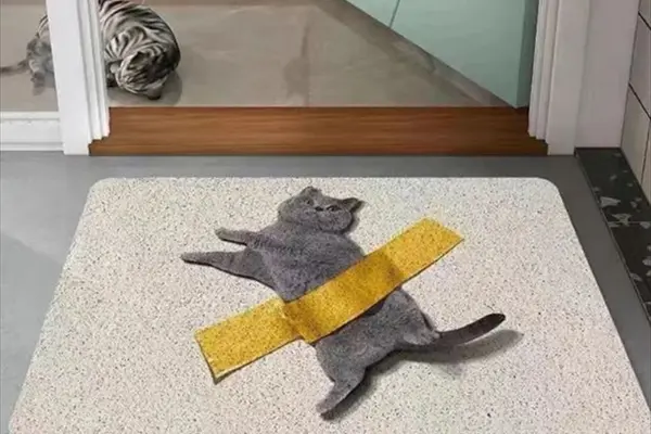 猫テープ風玄関マット｜テープで固定されたリアルな猫プリントが話題のおしゃれでユニークなインテリア雑貨・猫好きプレゼントに