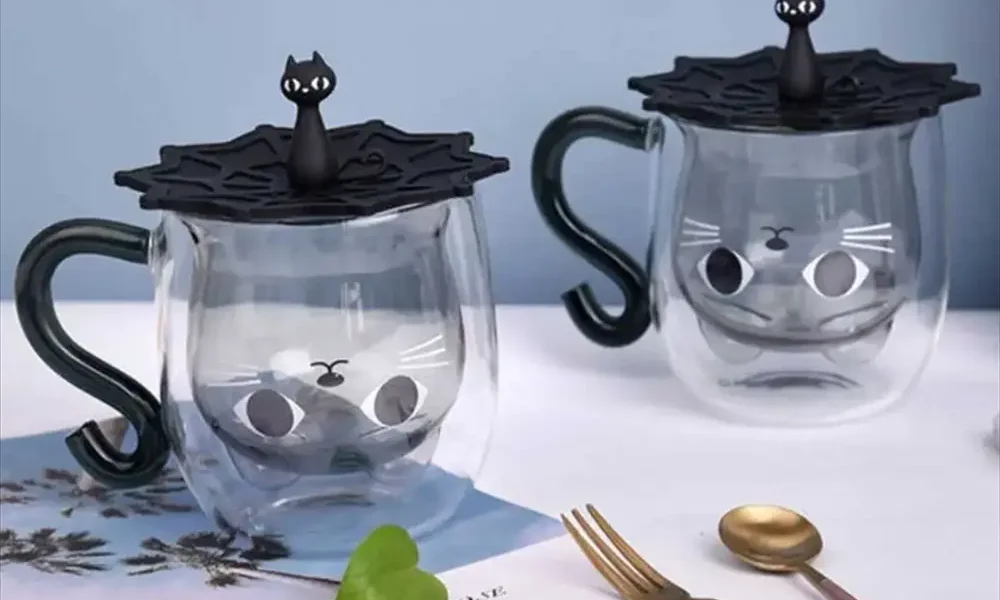 猫グラスマグカップ ダブルウォール（二重ガラス）| ネコ型おしゃれコップ 保温保冷対応 ギフトに人気！楽天市場で好評販売中