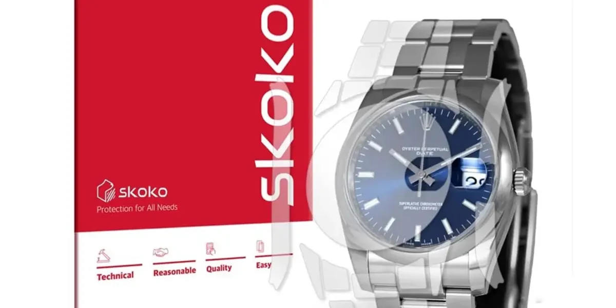 【送料無料】ロレックス オイスターパーペチュアルデイト15200対応 保護フィルム2枚セット｜skoko傷防止スキンシール