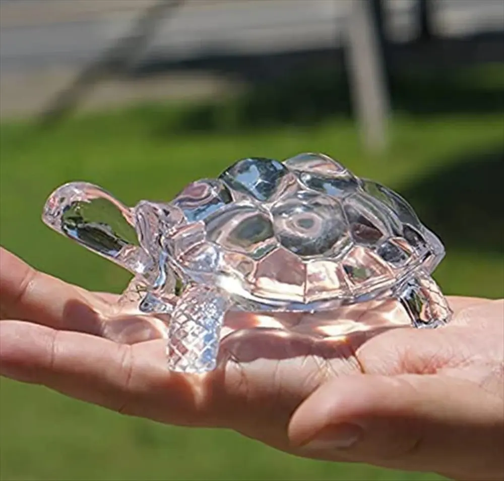 クリスタルガラス亀の置物 手のひらサイズ