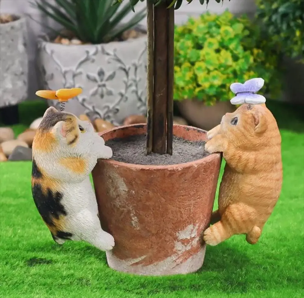 猫フィギュア 植木鉢 飾り方 三毛猫と茶トラ