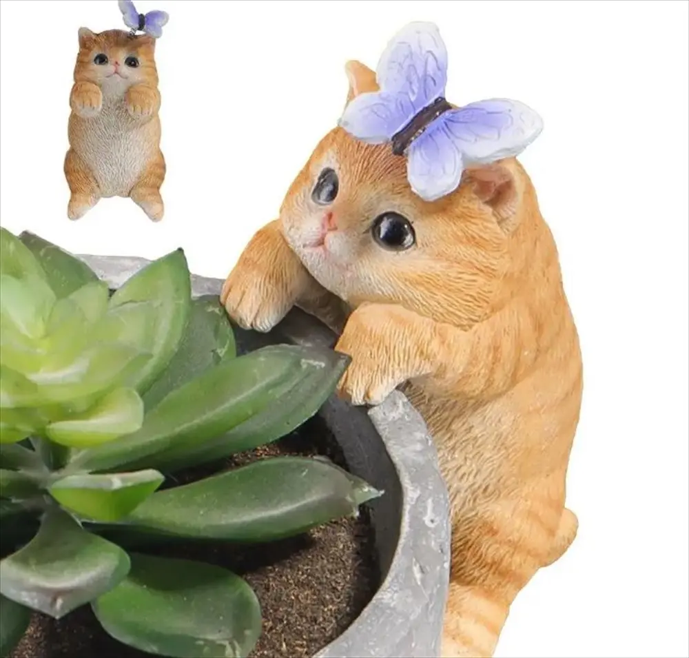 猫フィギュア 茶トラ 蝶々 アップ