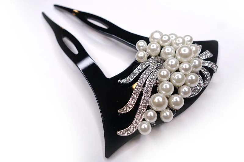 バチ型かんざし パール 全体像