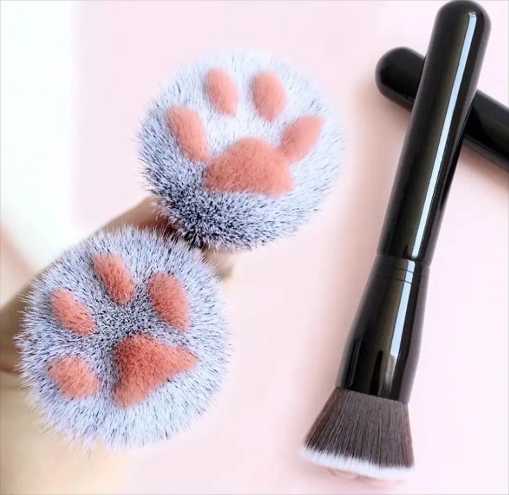 猫の肉球デザイン フラットファンデーションブラシ 2本セット