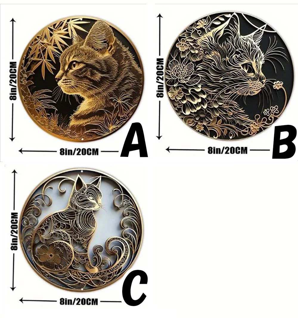 猫メタルウォールアート 3種類比較 A・B・C サイズ20cm