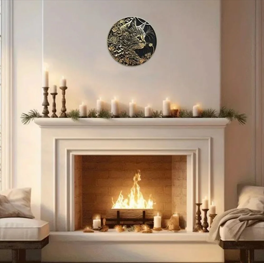 暖炉のある白いリビングに飾ったタイプB 壁掛けインテリア