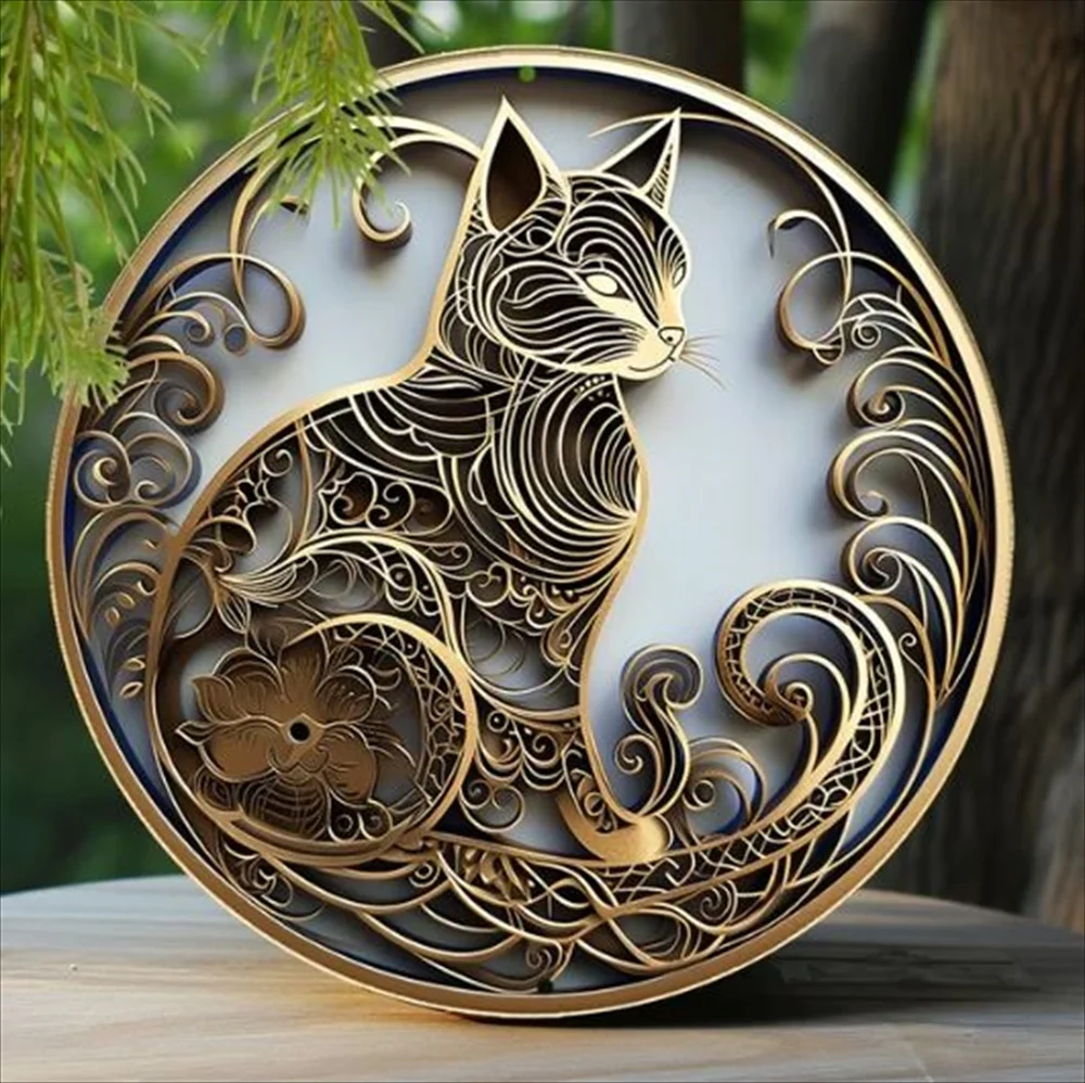 タイプC 渦巻き模様の猫メタルアート