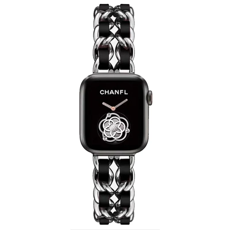 Apple Watch チェーンバンド シルバー×ブラック 装着イメージ