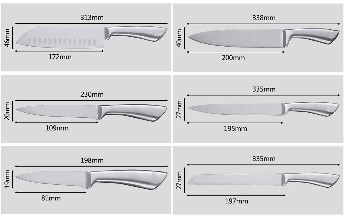 各包丁のサイズ図