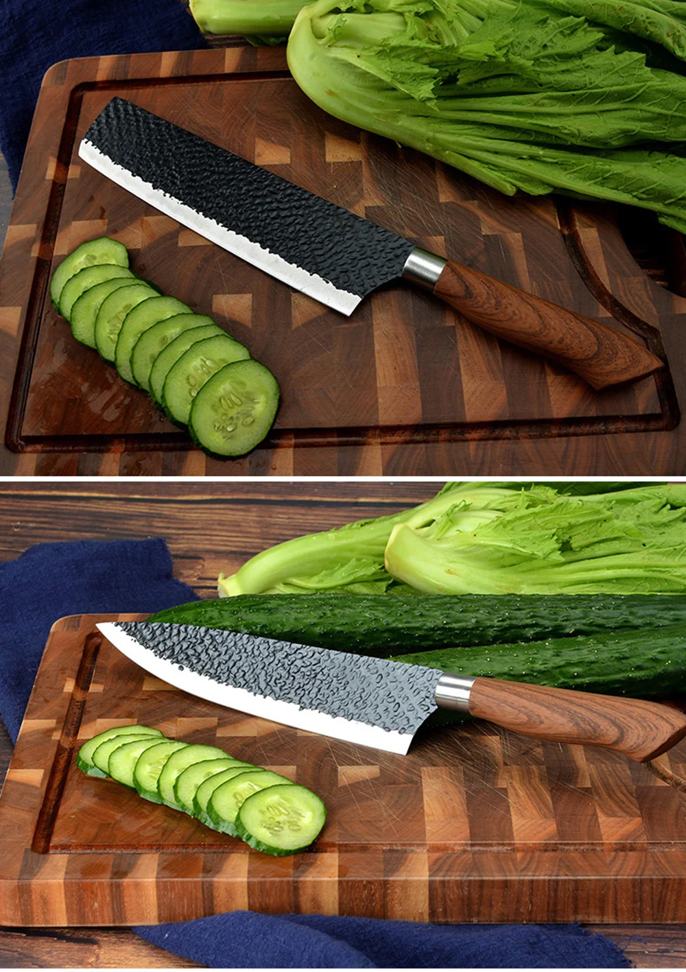 チョッピングナイフで野菜をカットするシーン