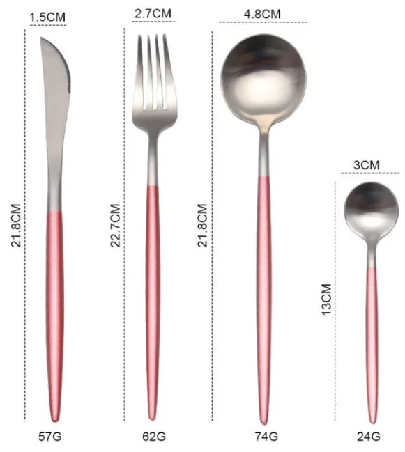 カトラリーセット ピンクハンドル サイズ表示