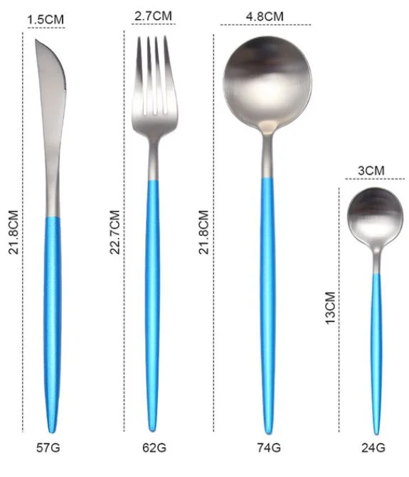カトラリーセット ブルーハンドル サイズ表示
