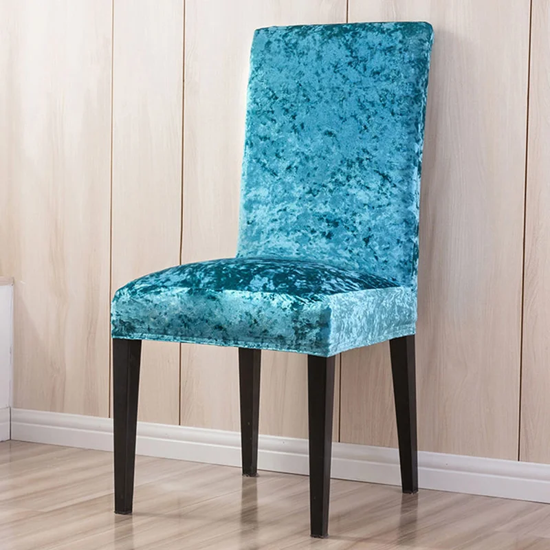 ピーコックブルーのベルベットチェアカバー