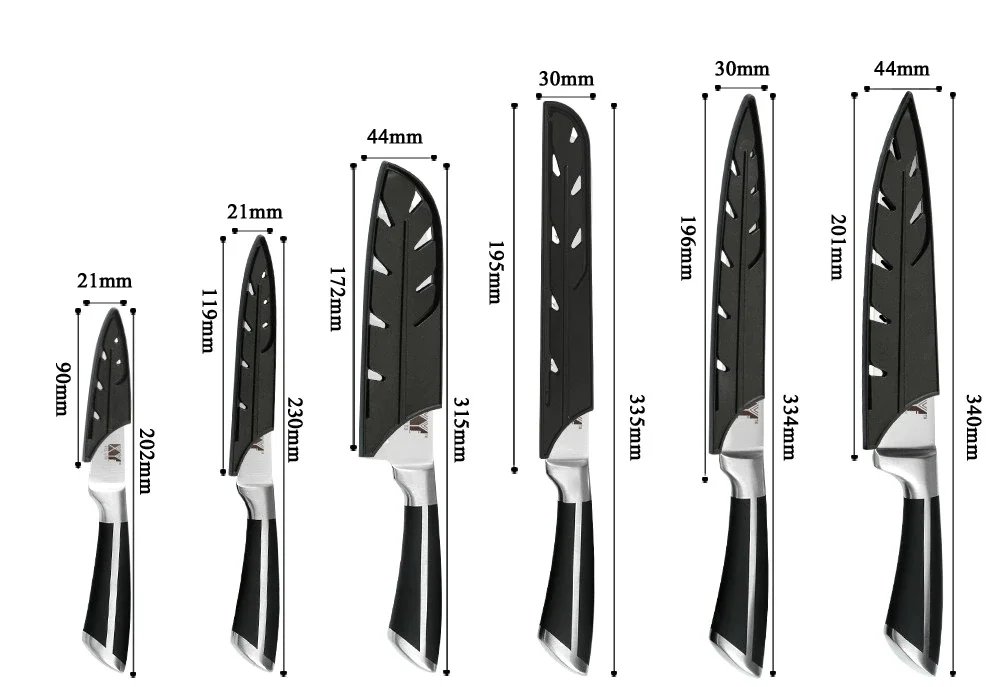 XYF包丁6本セット サイズ一覧図