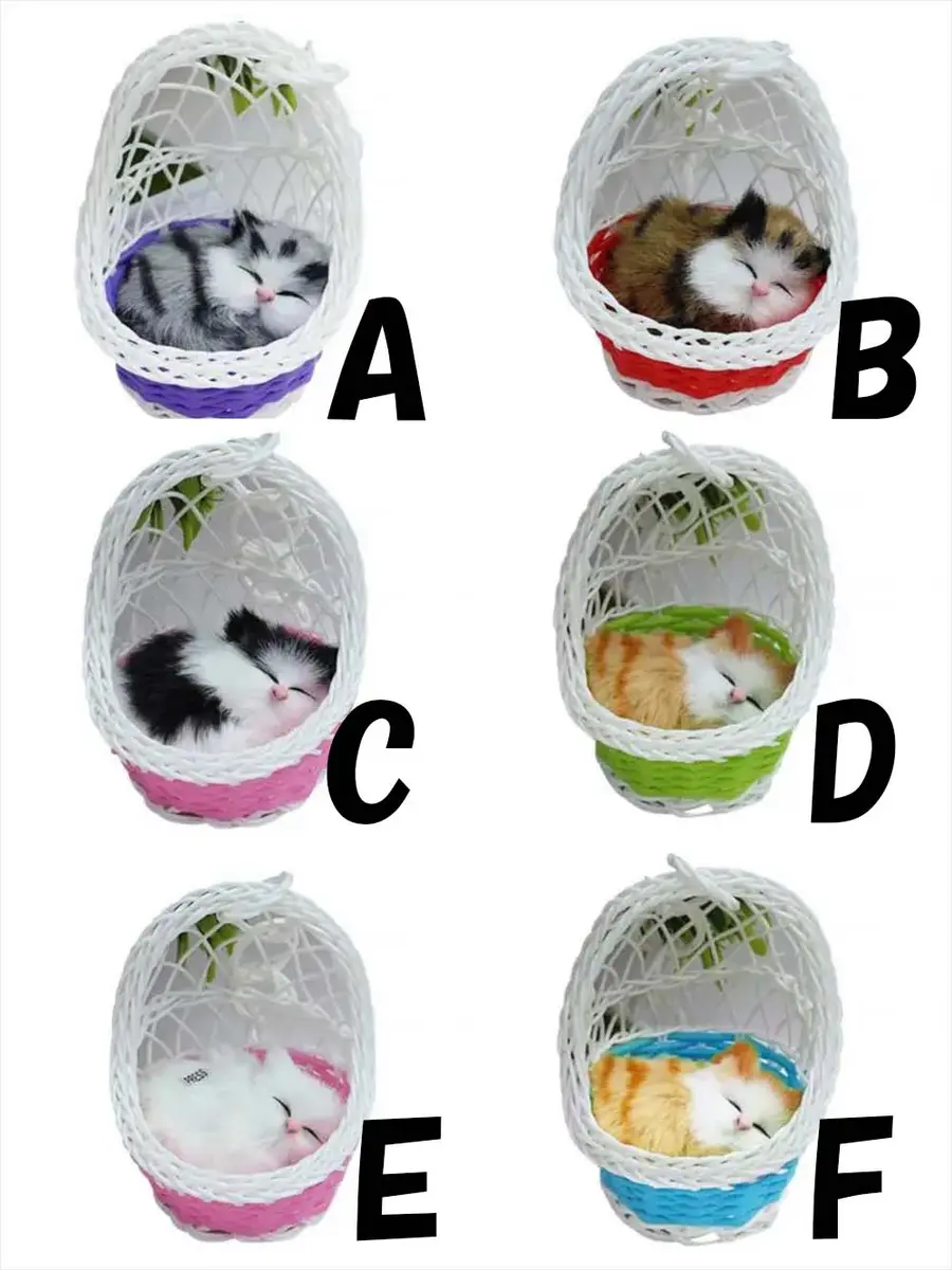 バスケット入り眠る猫ぬいぐるみ バリエーション A〜F 全種類