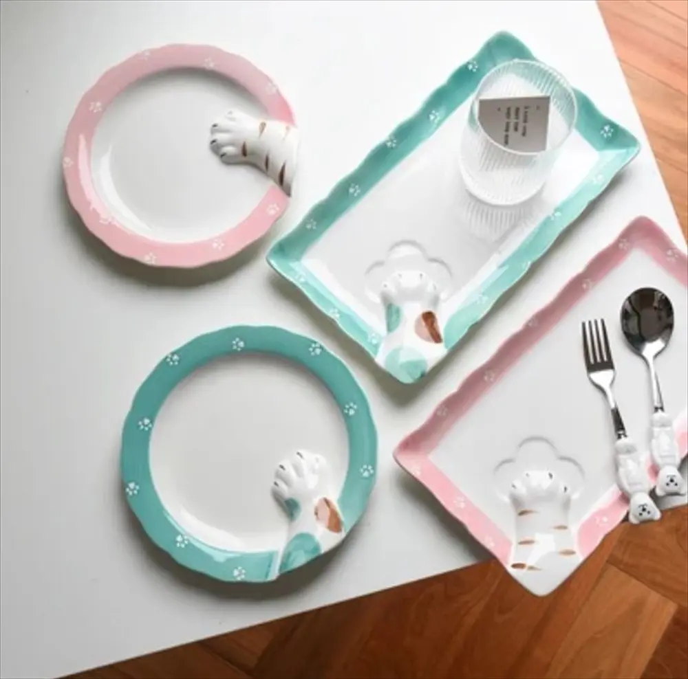 猫の手付き陶器プレートシリーズ全体像