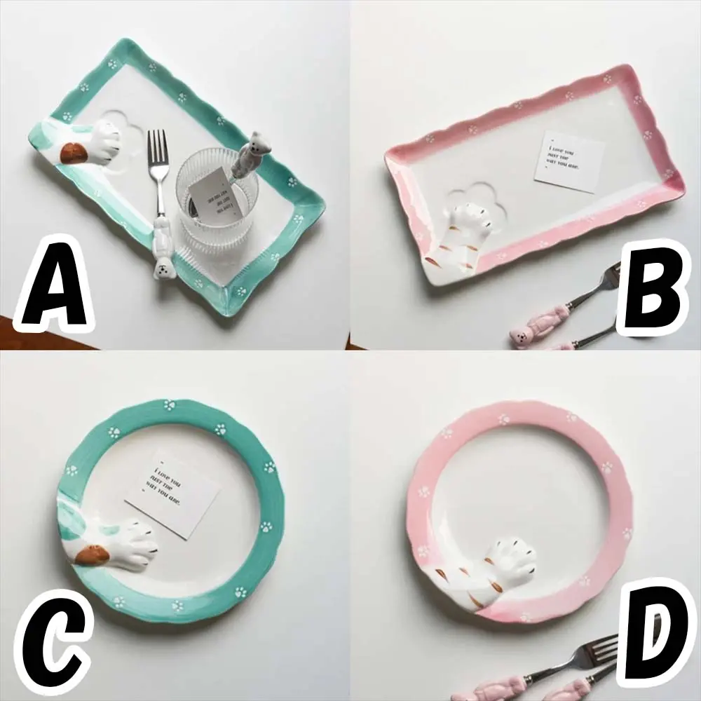 猫の手付き陶器プレート4バリエーション(A〜D)