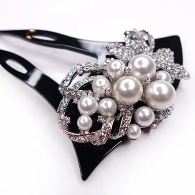 バチ型かんざし パールと花コーム｜浴衣・着物・成人式・結婚式に映える和装ヘアアクセサリー