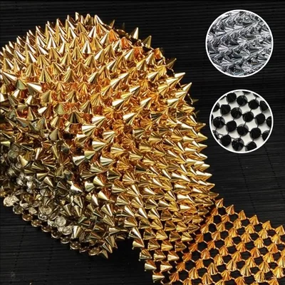 スタッズ 円錐コーン ブレードテープ 90cm｜ゴールド・シルバー・ブラック 縫い付けタイプ ハンドメイド素材