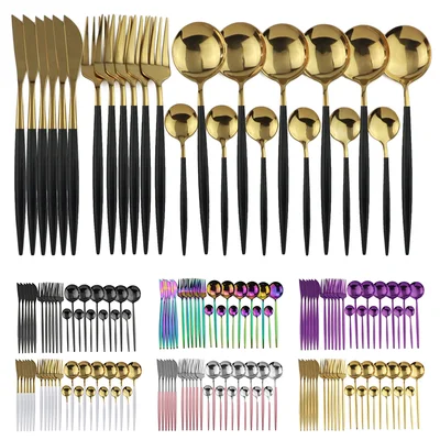 カトラリーセット24本 ゴールドカラーのステンレス製スプーン・フォーク・ナイフ｜おしゃれなテーブルコーディネートを楽しもう