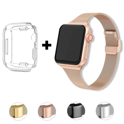 Apple Watch バンド ミラネーゼループ＋クリアケースセット｜おしゃれなステンレスベルト全4色