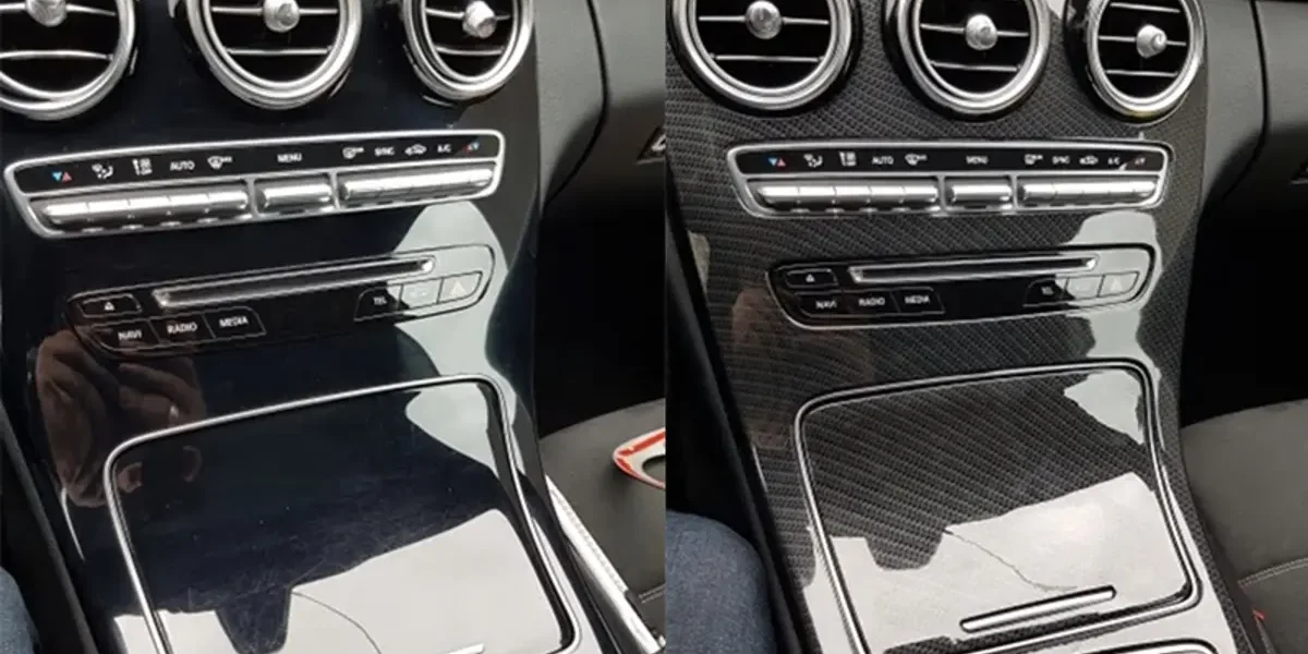 ベンツ W205 Cクラス GLC X253対応カーボン調センターコンソールカバー｜取付簡単で内装の高級感を格上げするドレスアップパーツ