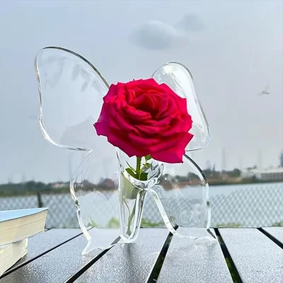 透明アクリル一輪挿し花瓶｜バタフライ・長方形型のおしゃれフラワーベース
