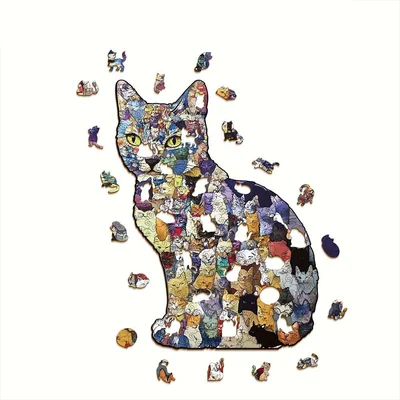 猫型ウッドジグソーパズル｜100匹の猫モザイク・木製パズル・ギフトに
