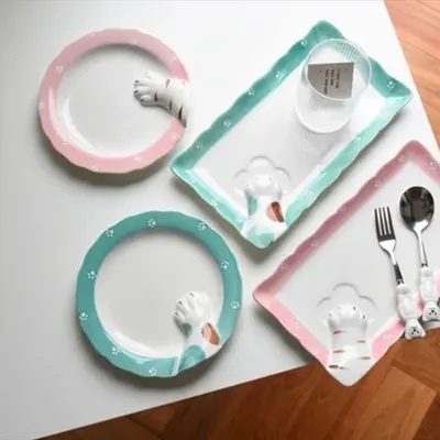 猫の手付き陶器プレート｜ねこ雑貨好き必見のおしゃれ食器セット – テーブルに彩りを添えるデザイン食器